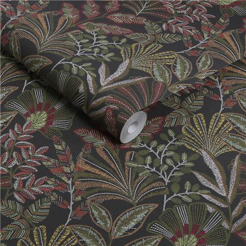 GRAHAM AND BROWN JAIPUR WALLPAPER COLLECTION Vendura Weave 142318 Black/Damson