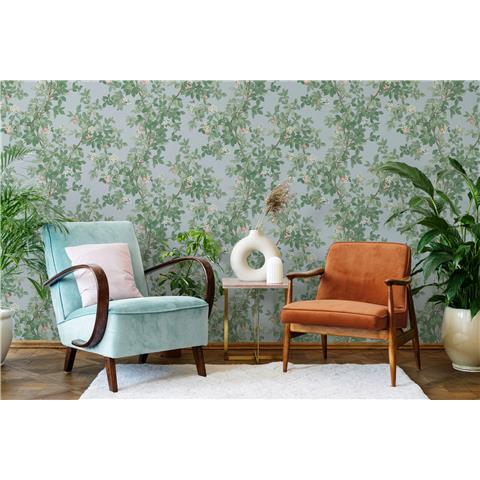 Holden Statement Symphony Wallpaper Orange Tree 14243 Sky Blue/Green