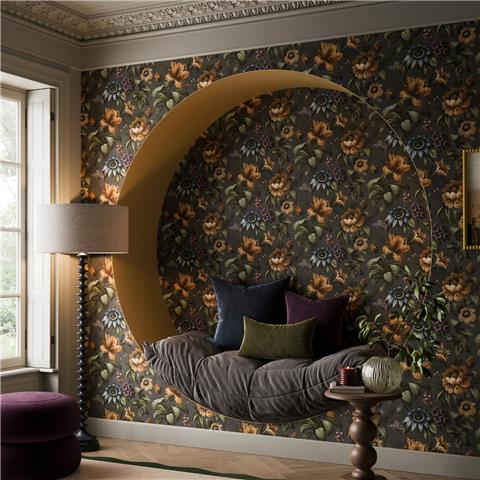 Super Fresco Easy Heirloom Gardeni Floral Wallpaper 142535 Charcoal