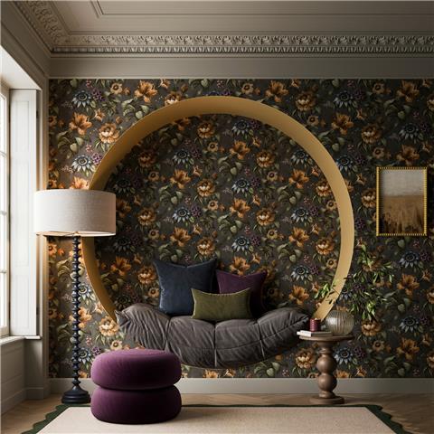 Super Fresco Easy Heirloom Gardeni Floral Wallpaper 142535 Charcoal