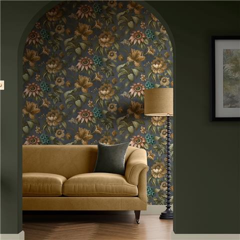 Super Fresco Easy Heirloom Gardeni Floral Wallpaper 142537 Archival Blue