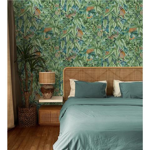 Holden Statement Lemur Leaves Wallpaper 14311 Aqua/Green