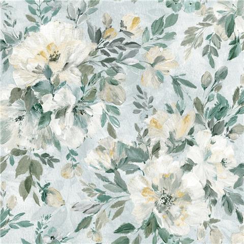 Laura Ashley Wallpaper Elowen Peony 143331 Pale Teal