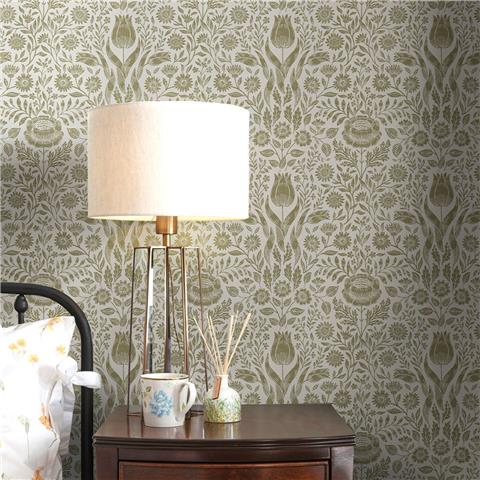 Laura Ashley Wallpaper Ashstead Damask 143333 Hedgerow