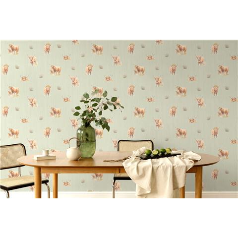 Holden Decor Glenmore Forest Highland Cow Wallpaper 14380 Sage