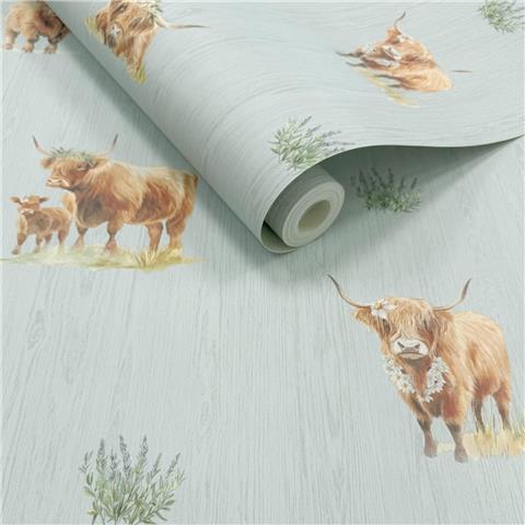 Holden Decor Glenmore Forest Highland Cow Wallpaper 14381 Blue