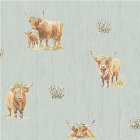 Holden Decor Glenmore Forest Highland Cow Wallpaper 14381 Blue