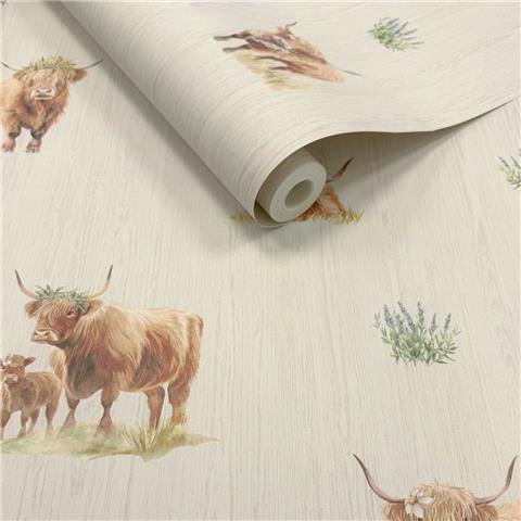 Holden Decor Glenmore Forest Highland Cow Wallpaper 14382 Neutral