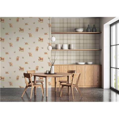 Holden Decor Glenmore Forest Highland Cow Wallpaper 14382 Neutral