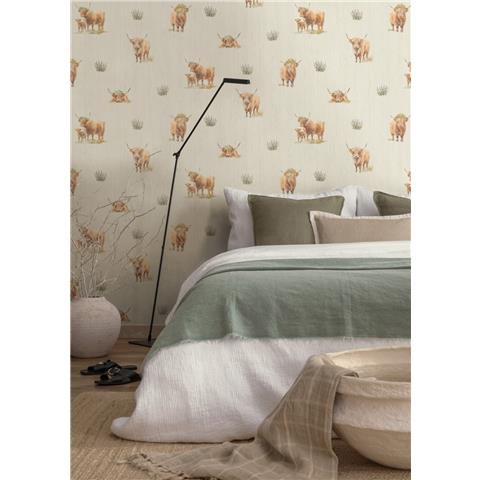 Holden Decor Glenmore Forest Highland Cow Wallpaper 14382 Neutral