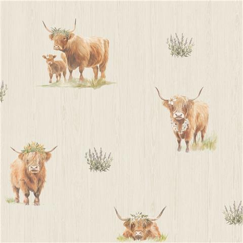 Holden Decor Glenmore Forest Highland Cow Wallpaper 14382 Neutral