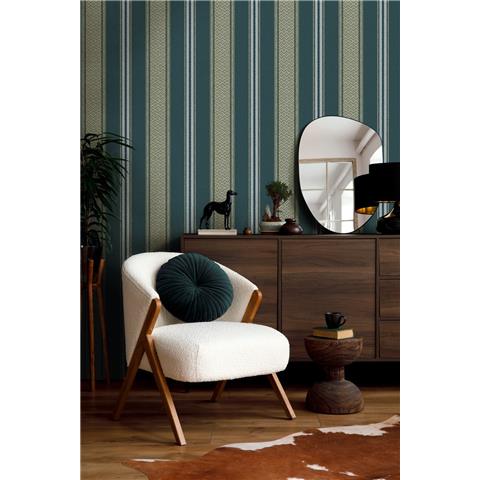 Holden Solstice Ikat Stripe Wallpaper 14401 Dark Teal
