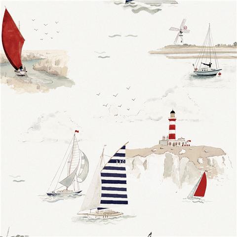 Sophie Allport Coastal Boats Wallpaper 146836 Langham White