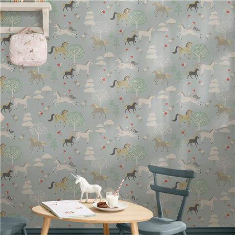 Sophie Allport Forest Ponies Wallpaper 146840 Whitham Blue