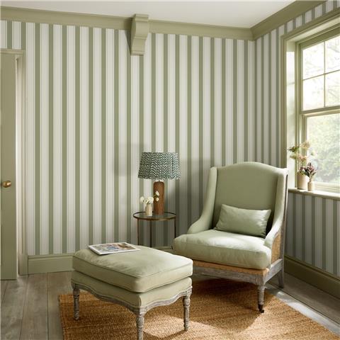 Sophie Allport Oundle Stripe Wallpaper 146844 Mossbank Green
