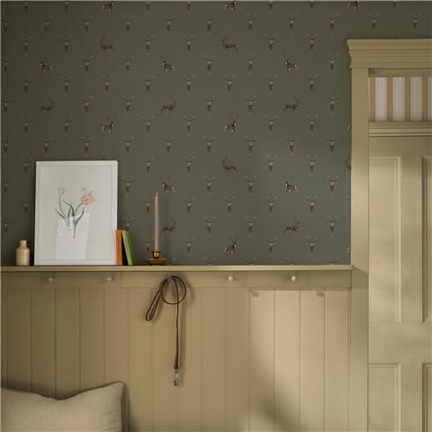 Sophie Allport Highland Stag Wallpaper 146854 Charcoal