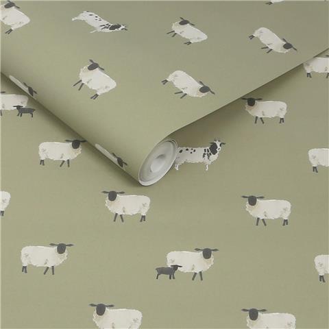 Sophie Allport Sheep Wallpaper 146859 Mossbank Green