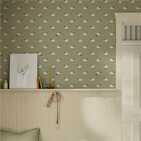 Sophie Allport Sheep Wallpaper 146859 Mossbank Green