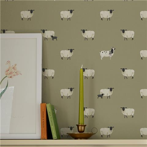 Sophie Allport Sheep Wallpaper 146859 Mossbank Green