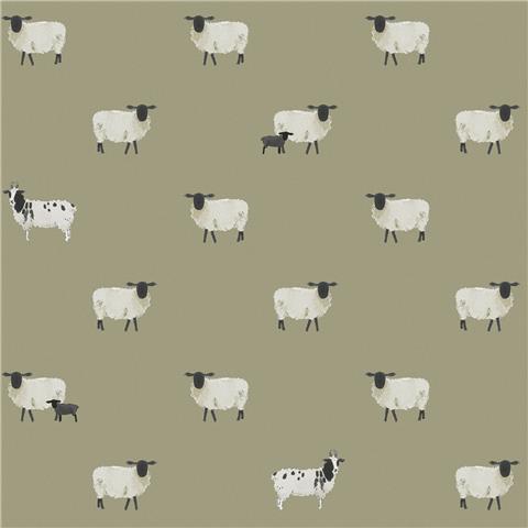 Sophie Allport Sheep Wallpaper 146859 Mossbank Green