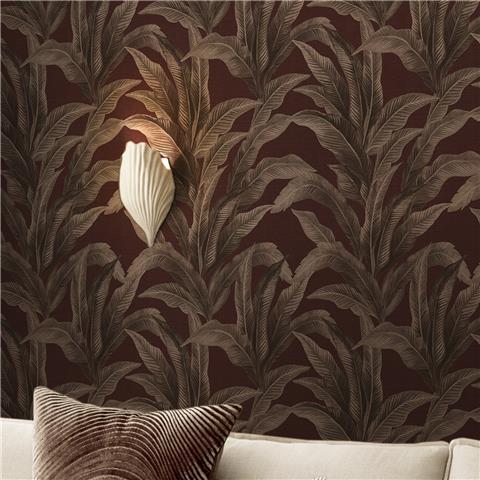 NEXT Palm Print Stripe Wallpaper 146891 Damson