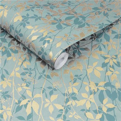 Clarissa Hulse Virginia Creeper Wallpaper 147011 Powder Blue/Soft Gold