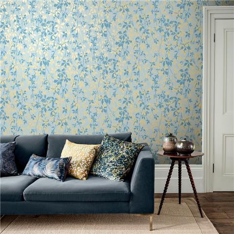 Clarissa Hulse Virginia Creeper Wallpaper 147011 Powder Blue/Soft Gold