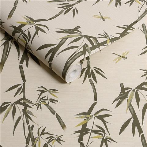 Rockett St George Wallpaper Wham Bamboo 149633 Ivory green