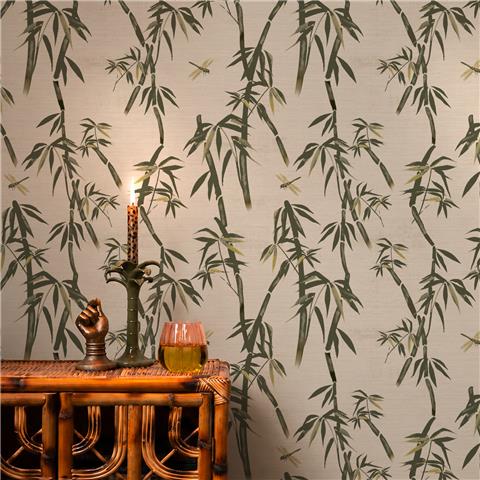 Rockett St George Wallpaper Wham Bamboo 149633 Ivory green