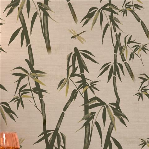 Rockett St George Wallpaper Wham Bamboo 149633 Ivory green