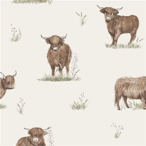 Catherine Lansfield Angus Highland Cow Wallpaper 166532 Natural