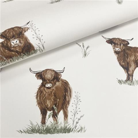 Catherine Lansfield Angus Highland Cow Wallpaper 166532 Natural