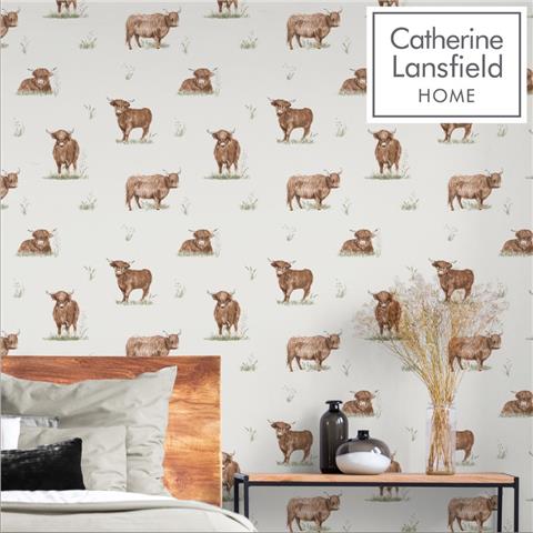 Catherine Lansfield Angus Highland Cow Wallpaper 166532 Natural