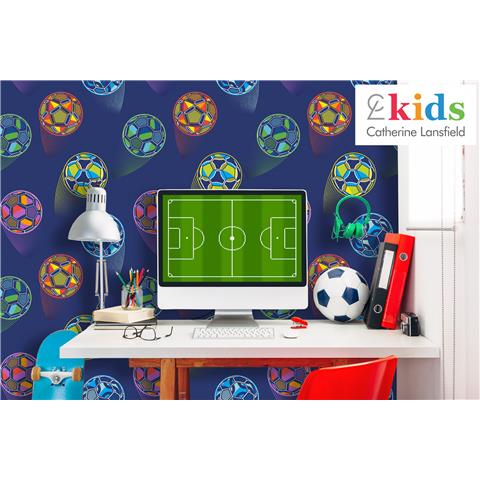 Catherine Lansfield Bright Football Wallpaper 165573 Blue