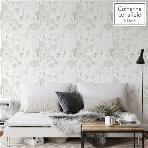 CATHERINE LANSFIELD MEADOWSWEET FLORAL WALLPAPER 165584 Sage