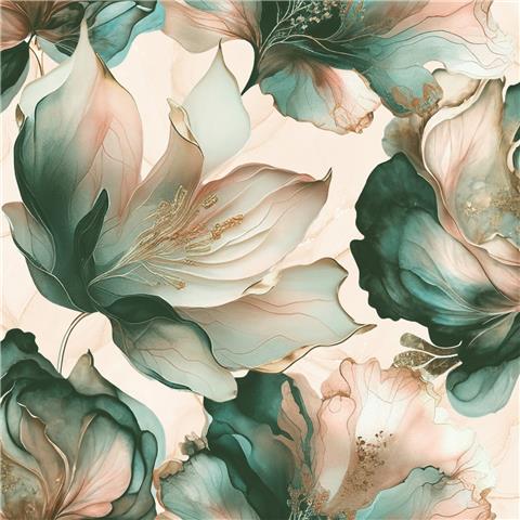 Muriva Elysian Large Floral Wallpaper 212505 Coral/Teal