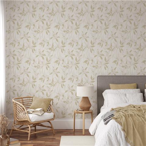 Muriva Hudson Leaf Trail Wallpaper 220301 Cream Gold