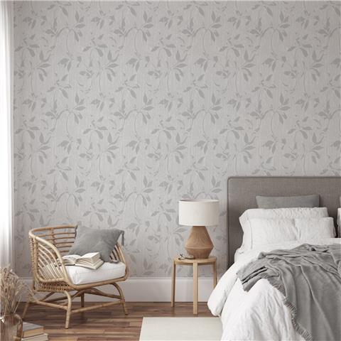 Muriva Hudson Leaf Trail Wallpaper 220302 Silver Grey