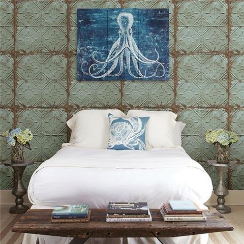Reclaimed Wallpaper Tin Ceiling 22331 Teal/Gilver