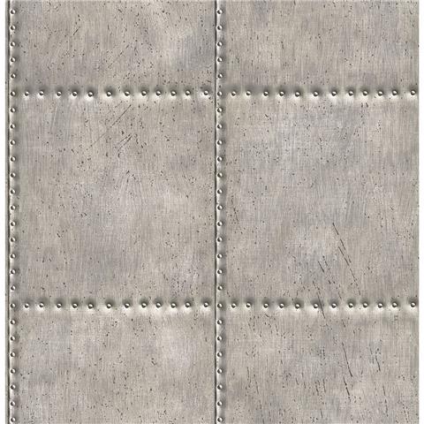 Reclaimed Metal Panel Riveted Wallpaper 22343 Silver