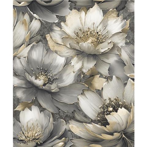 Muriva Amihah Large Floral Wallpaper 224501 Charcoal/Gold