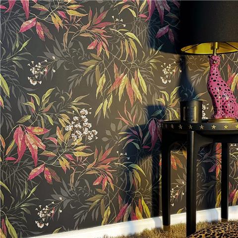 Belgravia Moda Kanata Wallpaper 2340 Charcoal/Coral Pink