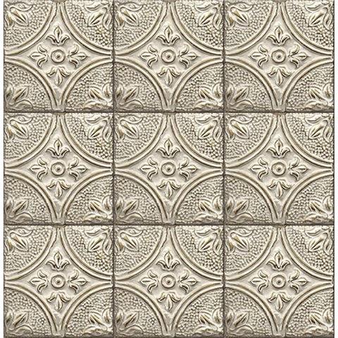 Brasserie Tin Ceiling Look Wallpaper 23764 Off white/Metallic gold
