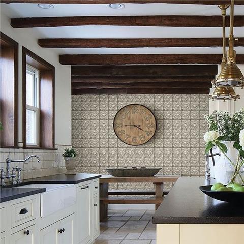 Brasserie Tin Ceiling Look Wallpaper 23764 Off white/Metallic gold