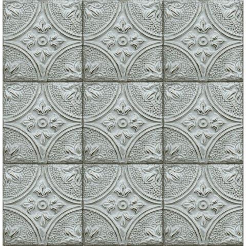 Brasserie Tin Ceiling Look Wallpaper 23765 Pale Duck Egg/Metallic gold