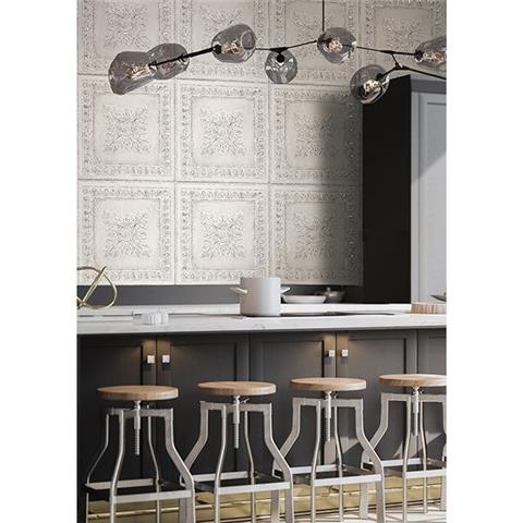 Restored Tin Ceiling Look Wallpaper 24031 White/Silver