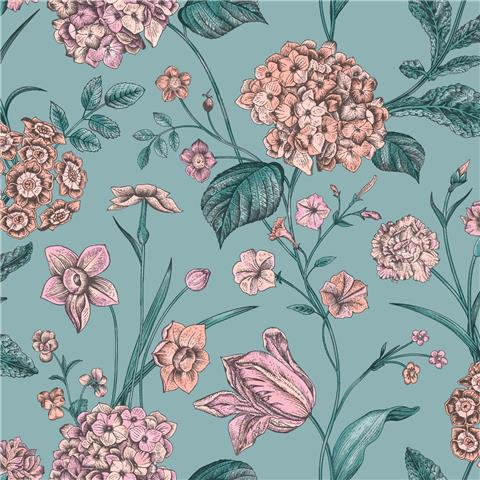 Rasch Elegant Homes Wallpaper Amelie Hydrangea 260155 Teal