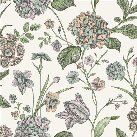 Rasch Elegant Homes Wallpaper Amelie Hydrangea 260162 Cream/Multi