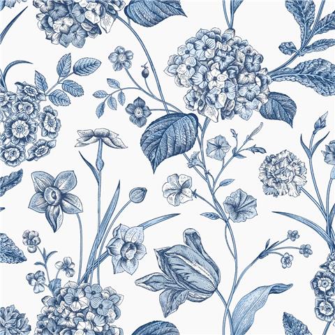 Rasch Elegant Homes Wallpaper Amelie Hydrangea 260169 Blue/White