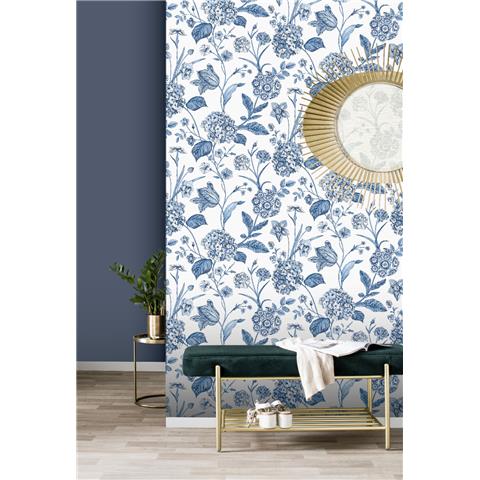 Rasch Elegant Homes Wallpaper Amelie Hydrangea 260169 Blue/White